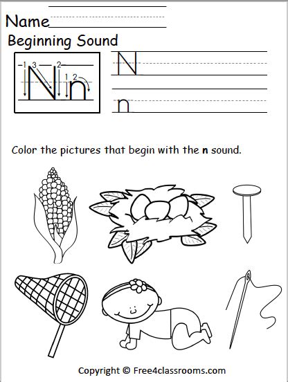 Free Letter N Phonics Worksheets Free4classrooms Beginning Sounds