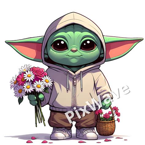 Grogu With Flower SVG, Baby Grogu Svg, Cute Baby Grogu SVG, Baby Yoda Png, Grogu Svg, Baby Yoda ...