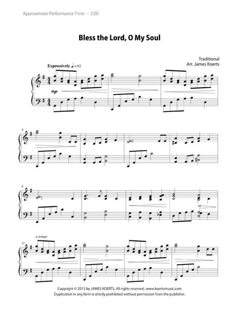 Bless The Lord Oh My Soul Sheet Music