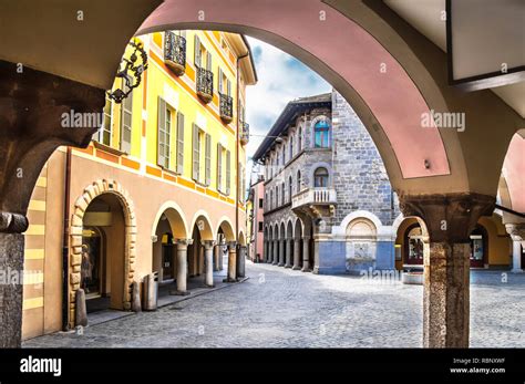 Street View And Town Hall Tower Of Palazzo Civico In Bellinzona Ticino