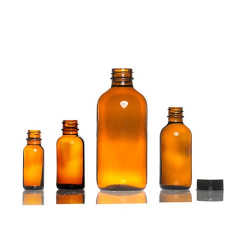 1 OZ Amber Boston Round Glass Bottle