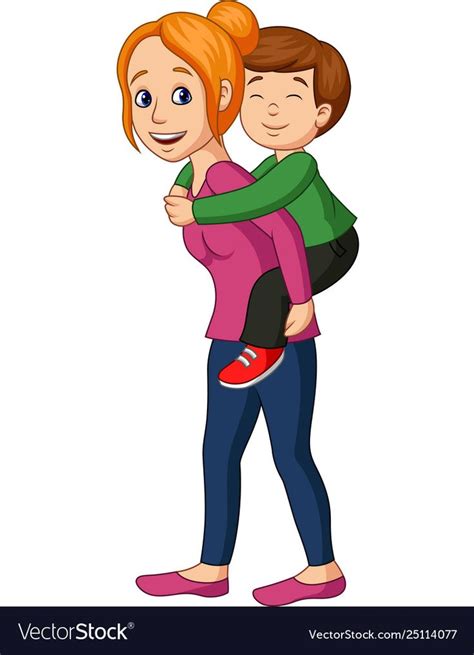 Mother giving her son piggyback ride vector image on VectorStock | Mom drawing, Art drawings for ...