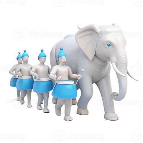 Elephant and Marching Figures in a 3D Rendering 52559533 PNG