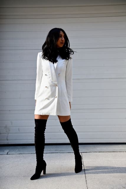 Picture Of White Dress With Black High Boots