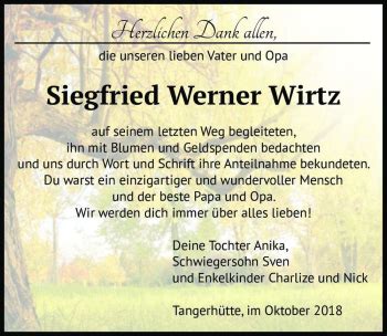 Traueranzeigen Von Siegfried Werner Wirtz Abschied Nehmen De