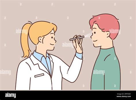 Female Doctor Examine Male Patient Sight Stock Vector Image And Art Alamy