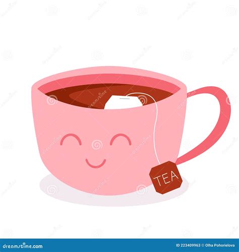 Cute Cup Of Black Tea With A Smile And A Packet Of Tea Stock Vector