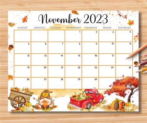 Calendrier MODIFIABLE De Novembre 2024 Bel Automne Dautomne Avec