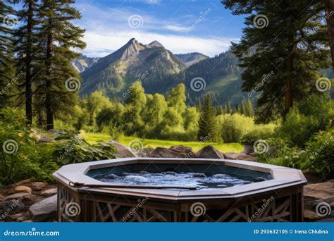 Luxury Hot Tub Outdoor Wiht Mountain Stock Illustration - Illustration ...