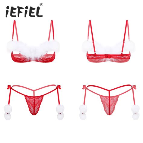 Womens Open Cups Bra Top G String Briefs Sheer Lace Christmas Sexy Lingerie China Lingerie