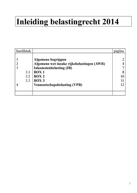 Belasting Recht Hoofdstuk 1 4 Hoofdstuk Pagina Algemene Begrippen