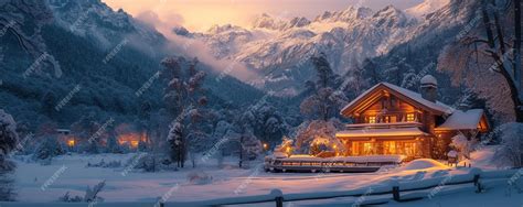 Premium Photo | A Cozy Log Cabin Nestled In Snowy Mountain Wallpaper