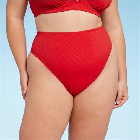 Women S Ribbed High Waist High Leg Bikini Bottom Shade Shore Red