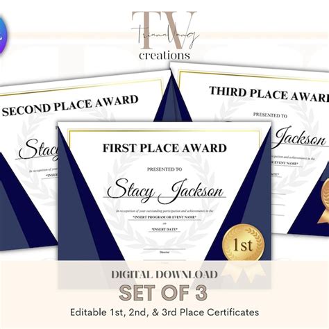 1st 2nd 3rd Place Certificates Template - Etsy