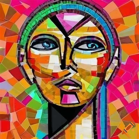 Abstract Colorful Cubist Portrait Of An African Woman With A