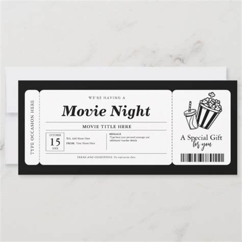 Movie Night Gift Coupon Ticket Invitation Zazzle