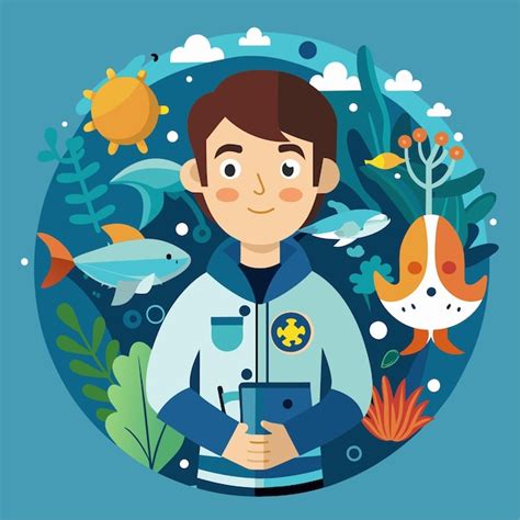 Marine Biologist Vector Flat Style Illustration | Premium AI-generated vector