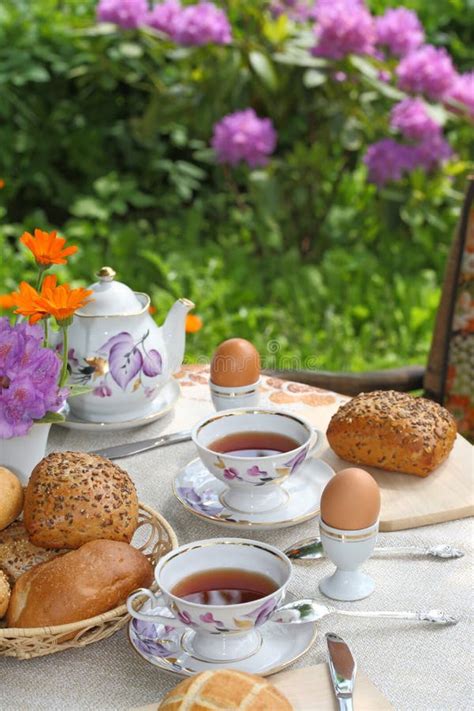 Breakfast in the garden stock photo. Image of green, bread - 13329704