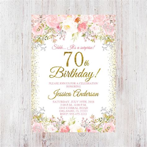 70th Birthday Invitation Women Birthday Invitation Floral Etsy