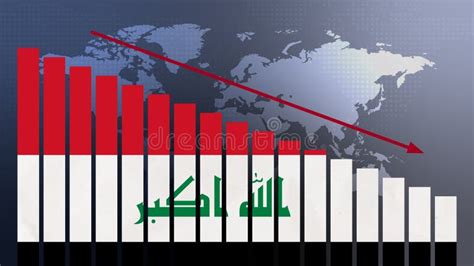 Iraq Flag On Bar Chart Concept With Decreasing Values Concept Of