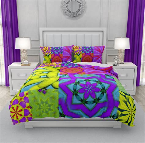 Bedding Set Hippie Chic Boho Comforter Faux Tie Dye Blocks Etsy