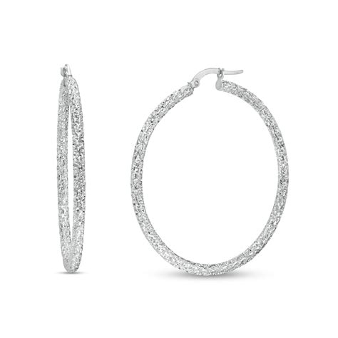 40 0mm Diamond Cut Tube Hoop Earrings In 10k White Gold Zales