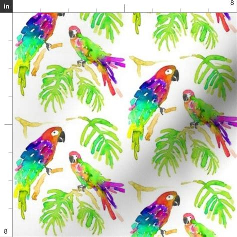 Watercolor Tropical Parrot Fabric Parrots By Erinanne Etsy