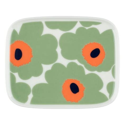 Marimekko Oiva Unikko Plate 15x12 Cm White Sage Orange Dark