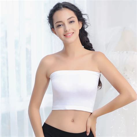 Women S Strapless Tube Top Seamless Stretch Nylon Sexy Boob Cropped Top