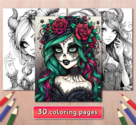 Gothic Beauty Girls Coloring Pages For Adults Dark Art Coloring Book