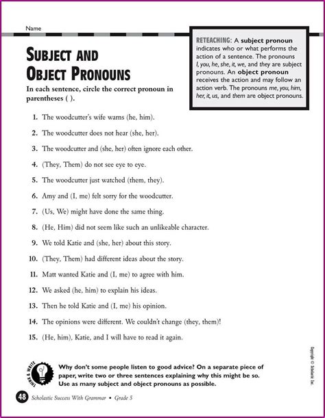 Nouns And Pronouns Worksheets Grade 5