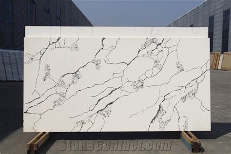 China White Calacatta Quartz Stone Slab With Black Veins From China