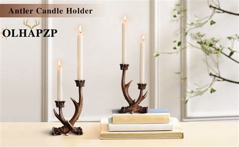 Olhapzp Deer Antler Candle Holders Rustic Candlestick Holders Farmhouse Decor Style