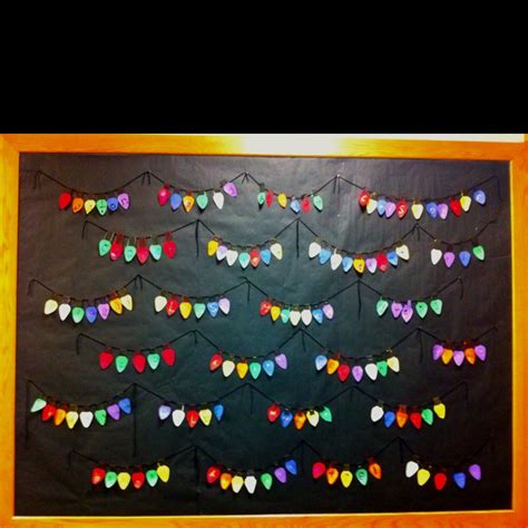 Christmas bulletin board with each student name on individual lights ...