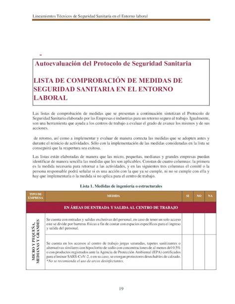 PDF Autoevaluación del Protocolo de Seguridad Sanitaria LISTA