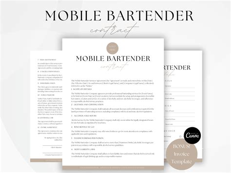 Mobile Bar Contract Template Canva Editable Bartender Contract Mobile