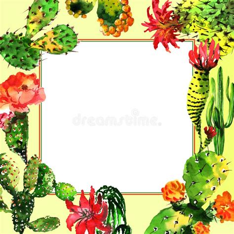 Tropical Cactus Tree Frame In A Watercolor Style Isolated Stock