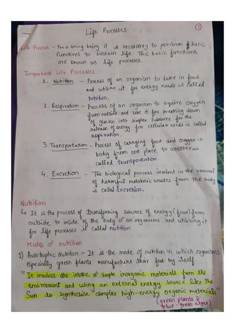 Solution Class 10 Biology Life Processes Notes Studypool