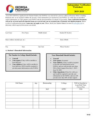 Fillable Online 2019 2020 Independent Verification Worksheet IV O 3 Pdf