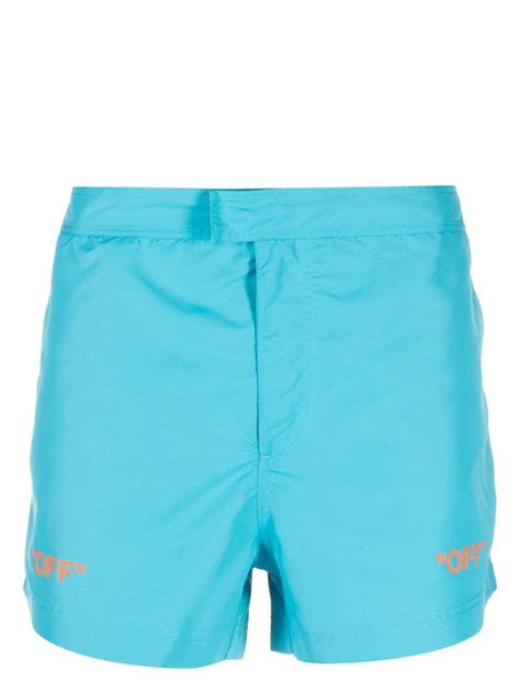 Off White Logo Print Swim Shorts Farfetch