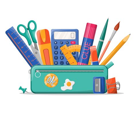 School Pencil Case With Various Stationery Such As Pens Scissors