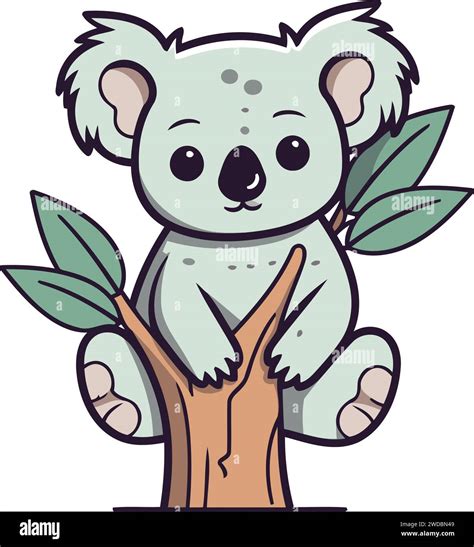 Cute Koala Sitting On A Tree Branch Vector Illustration Stock Vector