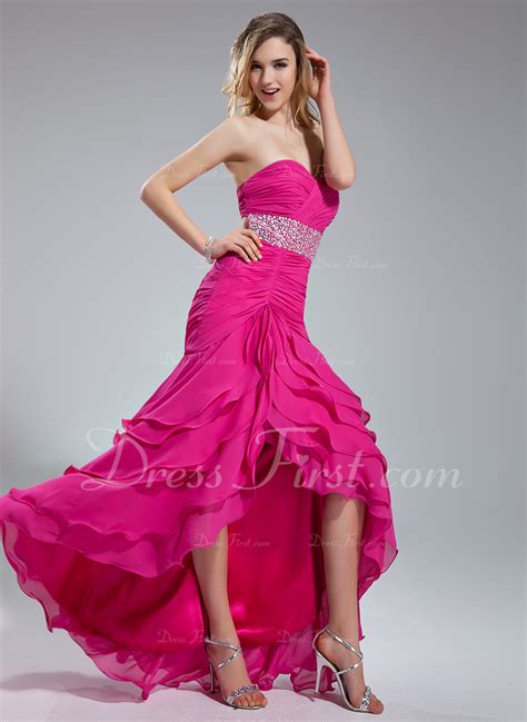 A Lineprincess Sweetheart Asymmetrical Chiffon Prom Dress With Beading Sequins Cascading