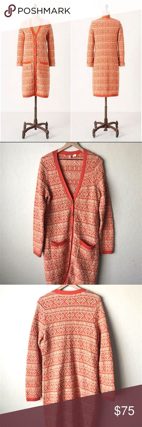 Anthropologie Moth Orange Sweater Jacket Lg Orange Sweaters Sweaters