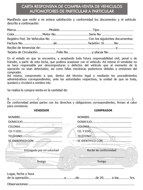 Contrato De Compra Venta De Auto Pdf