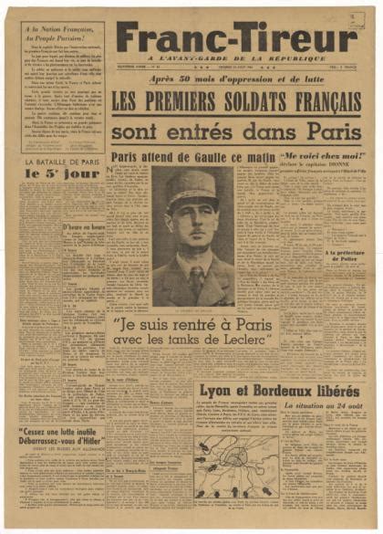 Journal Franc Tireur Du 25 Août 1944 Paris Musées