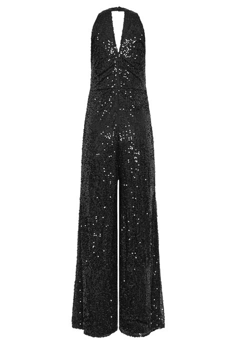 Lts Tall Black Sequin Embellished Halter Neck Jumpsuit Long Tall Sally