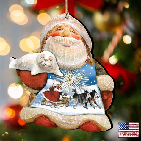 Set of 2 Santa Northern Lights of Christmas Wooden Ornaments 5.5 ...