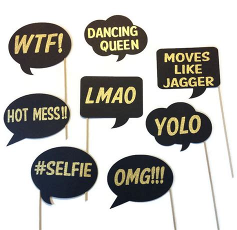 Photo Booth Props Fun And Funky Word Bubbles 8 Piece Photo Booth Props With Glitter You