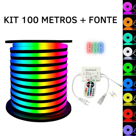 Kit Mangueira Fita Led Neon Flex Rgb V Metros Fonte Planet